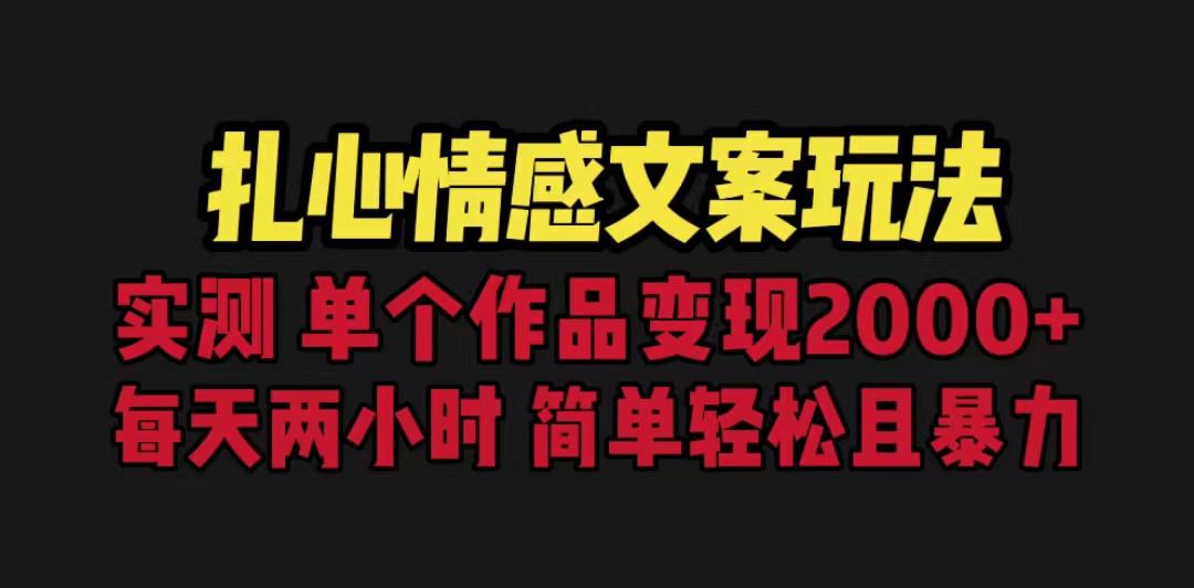 扎心情感文案玩法，单个作品变现5000+，一分钟一条原创作品，流量爆炸-阿灿说钱