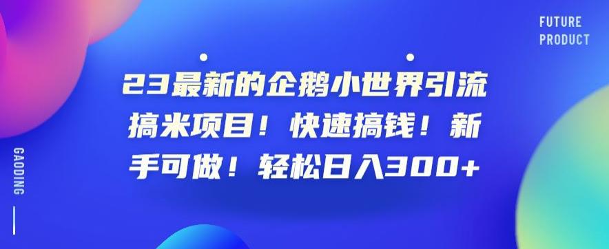 23最新的企鹅小世界引流搞米项目！快速搞钱！新手可做！轻松日入300 【揭秘】