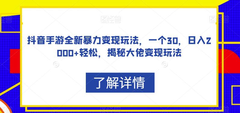 抖音手游全新暴力变现玩法，一个30，日入2000+轻松，揭秘大佬变现玩法【揭秘】-阿灿说钱