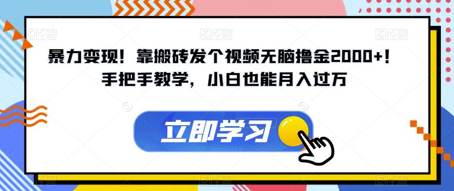 暴力变现!靠搬砖发个视频无脑撸金2000 !手把手教学,小白也能月入过万【揭秘】
