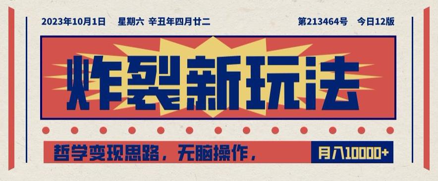 炸裂新玩法，哲学变现思路，无脑操作，只靠单人月入10000+【揭秘】-阿灿说钱