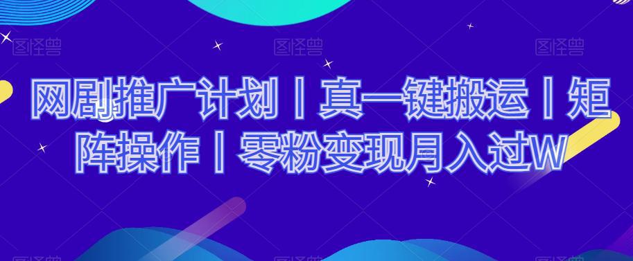图片[1]-网剧推广计划丨真一键搬运丨矩阵操作丨零粉变现月入过W-阿灿说钱