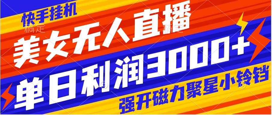 快手挂机，美女无人直播，强开磁力聚星小铃铛，日入3000+-阿灿说钱