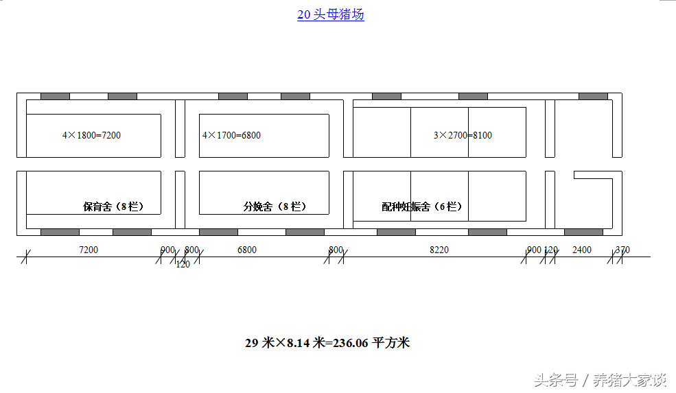 母猪养殖场建设图(20头母猪场设计参数和设计图纸) 母猪养殖场建设图(20头母猪场设计参数和设计图纸)
