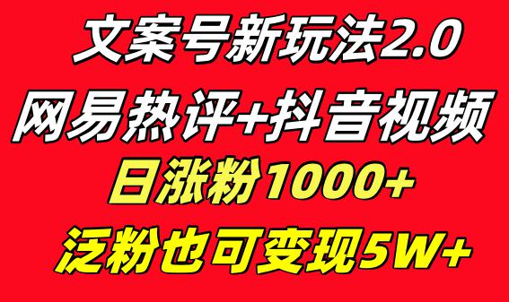 图片[1]-文案号新玩法：网易热评+抖音文案 一天涨粉1000+ 多种变现模式 泛粉也可变现-阿灿说钱