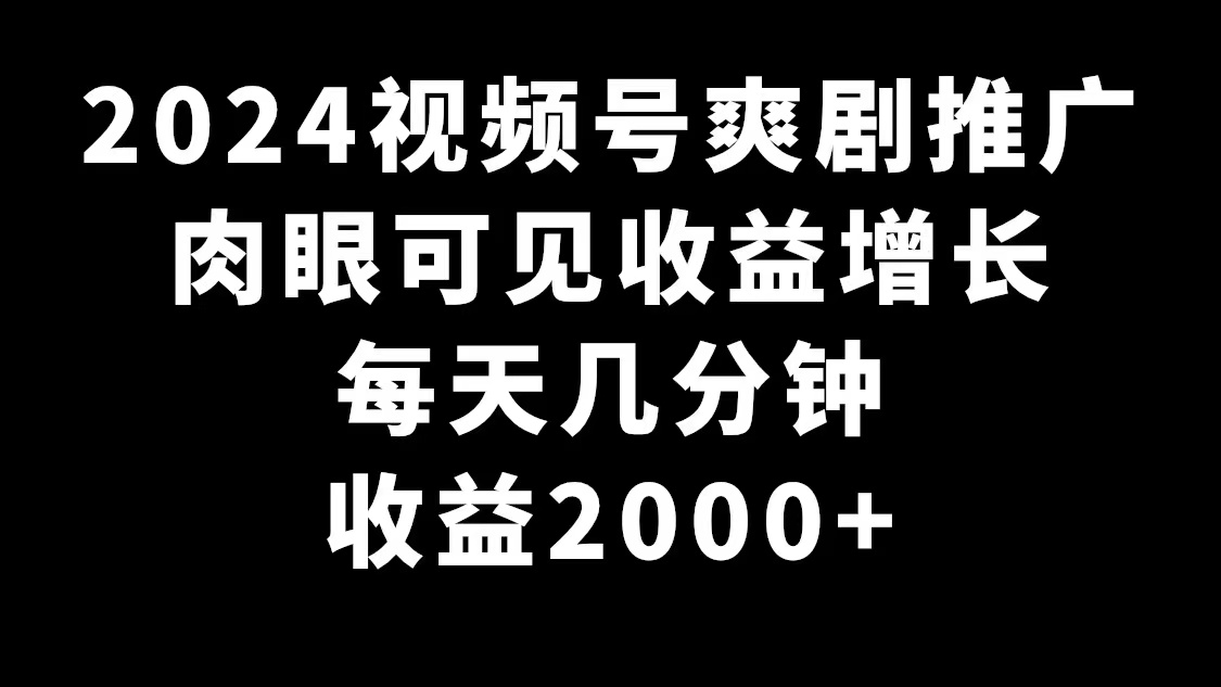 图片[1]-2024视频号爽剧推广，肉眼可见的收益增长，每天几分钟收益2000+-阿灿说钱