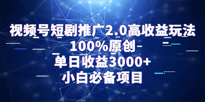 通过视频号短剧推广2.0：高收益玩法，100%原创，单日收益3000+，小白必备项目-阿灿说钱