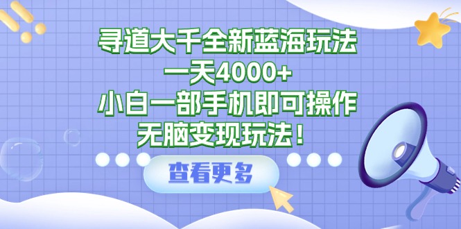 寻道大千全新蓝海玩法，一天4000+，小白一部手机即可操作，无脑变现玩法！-阿灿说钱