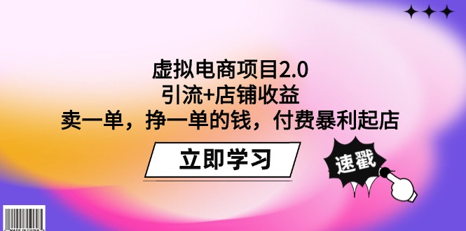 虚拟电商项目2.0：引流+店铺收益 卖一单，挣一单的钱，付费暴利起店-阿灿说钱