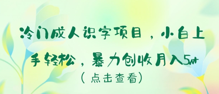 冷门项目成人识字,新手小白上手轻松,暴力创收月入5W 【揭秘】 冷门项目成人识字,新手小白上手轻松,暴力创收月入5W 【揭秘】