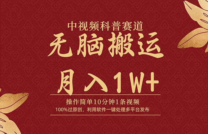 图片[1]-无脑搬运中视频科普赛道，10分钟1条视频，条条爆款，100%过原创，月入1W+-阿灿说钱