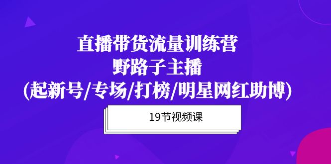图片[1]-直播带货流量特训课程：野路子主播(起新号/专场/打榜/明星网红助博)19节课-阿灿说钱