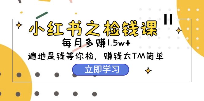 小红书之检钱课：从0开始实测每月多赚1.5w起步，赚钱真的太简单了（98节）-阿灿说钱