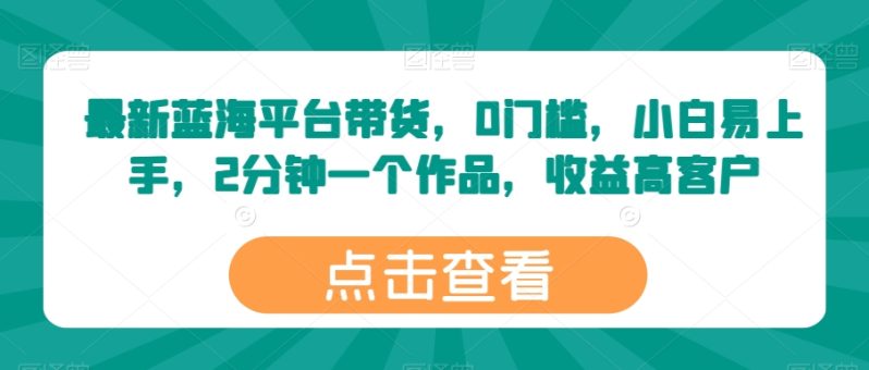 最新蓝海平台带货，0门槛，小白易上手，2分钟一个作品，收益高【揭秘】 -1