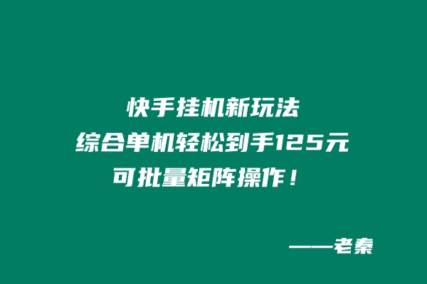 快手挂机新玩法，综合单机也能轻松到手125元，可批量矩阵操作！-阿灿说钱