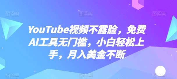YOUTUBE视频不露脸，免费AI工具无门槛，小白轻松上手，月入美金不断【揭秘】-阿灿说钱