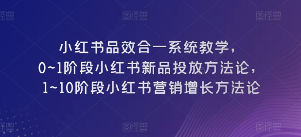 小红书品效合一系统教学,0~1阶段小红书新品投放方法论,1~10阶段小红书营销增长方法论 -1 小红书品效合一系统教学,0~1阶段小红书新品投放方法论,1~10阶段小红书营销增长方法论 -1