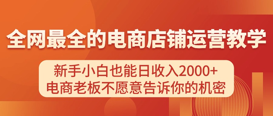 电商店铺运营教学，新手小白也能日收入2000+，电商老板不愿意告诉你的机密-阿灿说钱