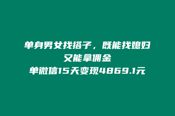 单身男女找搭子,既能找媳妇又能拿佣金的玩法,一个微信15天到手4869.1元-阿灿说钱