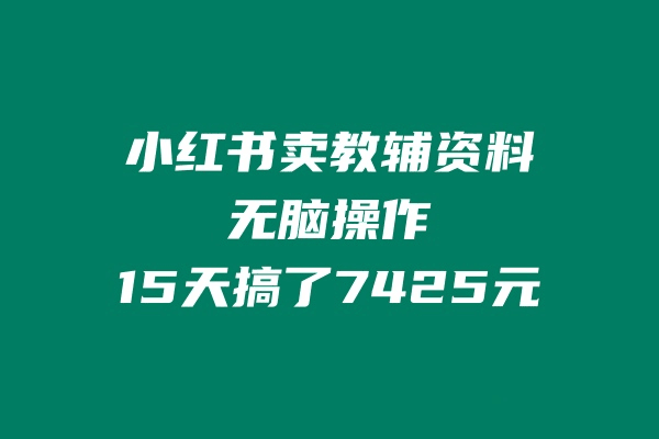 小红书卖教辅资料，无脑操作，15天搞了7425元-阿灿说钱