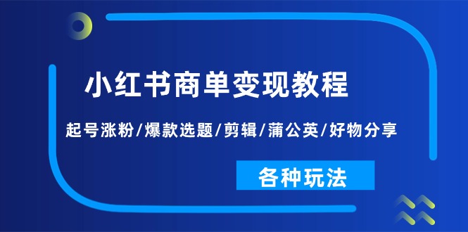图片[1]-小红书商单变现教程：起号涨粉/爆款选题/剪辑/蒲公英/好物分享/各种玩法-阿灿说钱