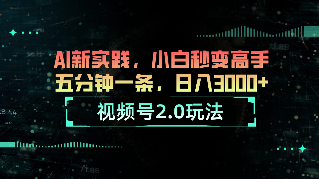视频号2.0玩法 AI新实践,小白秒变高手五分钟一条,日入3000+-阿灿说钱