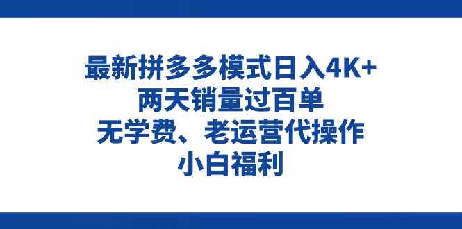 拼多多最新模式日入4K+两天销量过百单,无学费、老运营代操作、小白福利-阿灿说钱