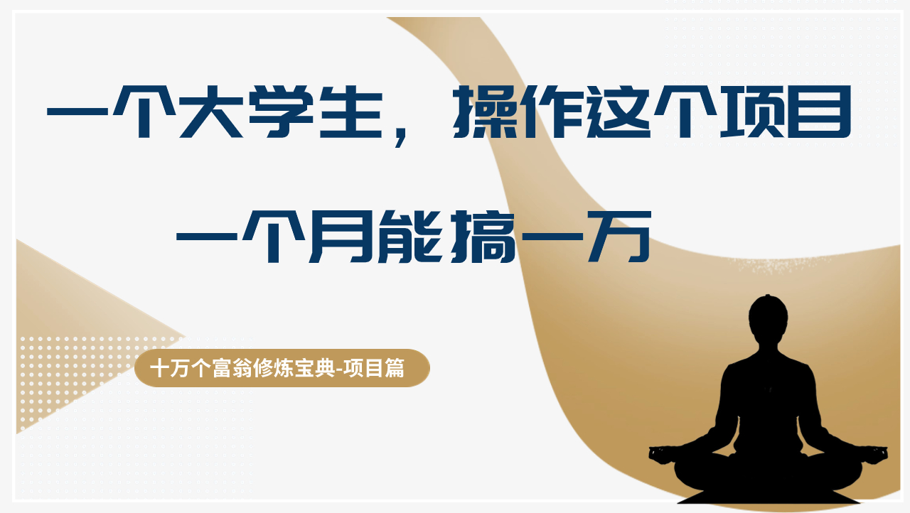 一个大学生，操作这个项目一个月能搞1w,轻松做到月入四位数-阿灿说钱