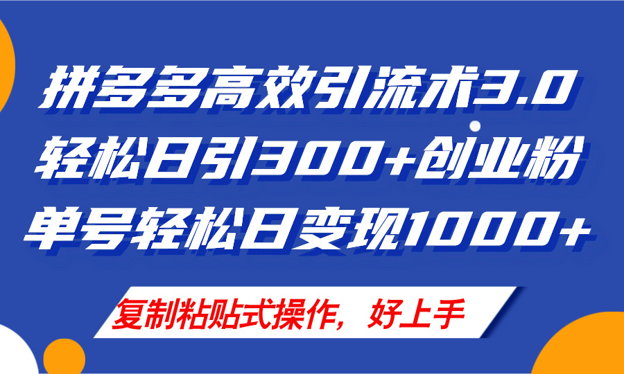 拼多多店铺引流技术3.0，日引300+付费创业粉，单号轻松日变现1000+-阿灿说钱