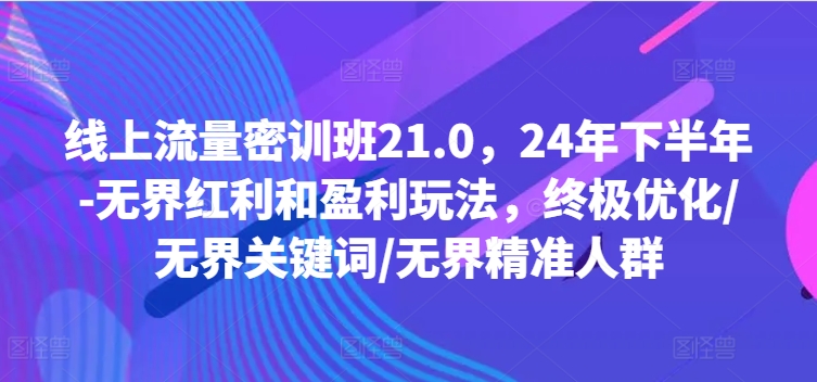 线上流量密训班21.0,24年下半年-无界红利和盈利玩法,终极优化/无界关键词/无界精准人群 -1 线上流量密训班21.0,24年下半年-无界红利和盈利玩法,终极优化/无界关键词/无界精准人群 -1