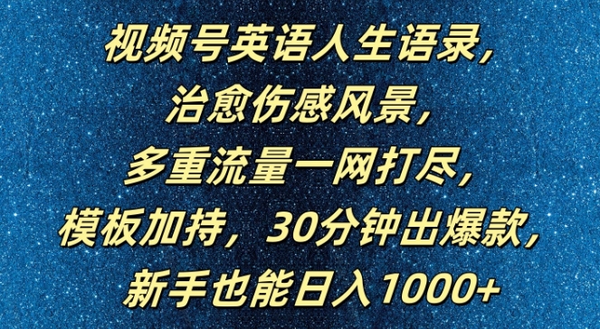 视频号英语人生语录，多重流量一网打尽，模板加持，30分钟出爆款，新手也能日入1000+【揭秘】-阿灿说钱