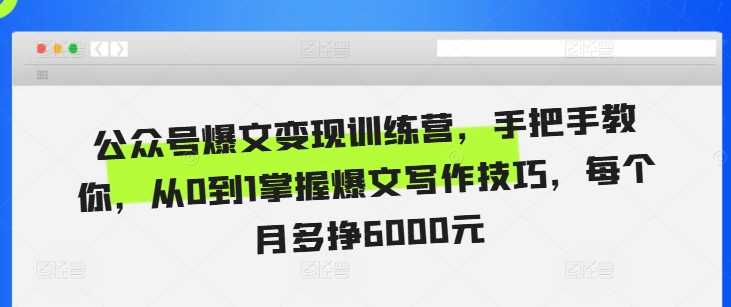 公众号爆文变现训练营,手把手教你,从0到1掌握爆文写作技巧,每个月多挣6000元 -1 公众号爆文变现训练营,手把手教你,从0到1掌握爆文写作技巧,每个月多挣6000元 -1