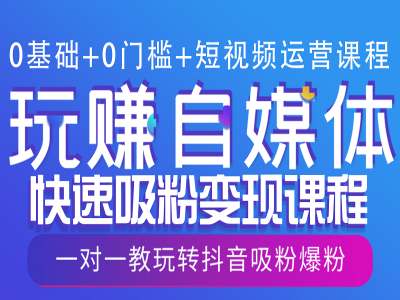 0基础+0门槛+短视频运营课程，玩赚自媒体快速吸粉变现课程，一对一教玩转抖音吸粉爆粉-阿灿说钱
