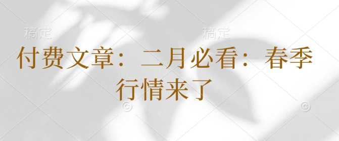 付费文章：二月必看：春季行情来了-阿灿说钱