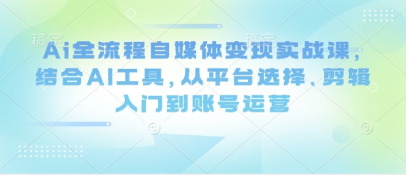 Ai全流程自媒体变现实战课，结合AI工具，从平台选择、剪辑入门到账号运营-阿灿说钱
