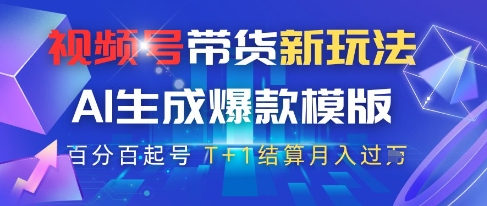 视频号带货新玩法，AI生成，百分百原创爆款模版，百分百起号，高佣商品T+1结算月入过W【揭秘】-阿灿说钱