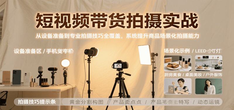 短视频带货拍摄实战，从设备准备到专业拍摄技巧全覆盖，系统提升商品场景化拍摄能力-阿灿说钱