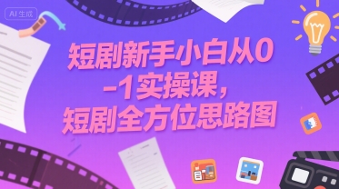 短剧新手小白从0-1实操课，短剧全方位思路图-阿灿说钱