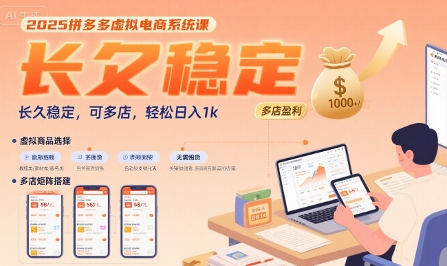 2025拼多多虚拟电商系统课，长久稳定，可多店，轻松日入1k-阿灿说钱