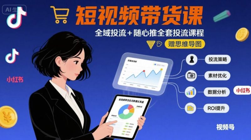 最新短视频带货课，全域投流+随心推全套投流课程+思维导图-阿灿说钱