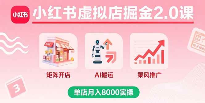 小红书虚拟店掘金2.0课,矩阵开店+AI搬运+乘风推广,单店月入8000实操 -1 小红书虚拟店掘金2.0课,矩阵开店+AI搬运+乘风推广,单店月入8000实操 -1