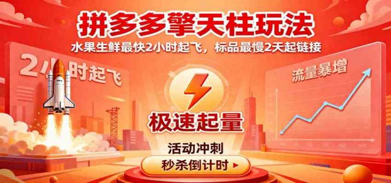 拼多多擎天柱玩法，水果生鲜最快2小时起飞，标品最慢2天起链接 -1