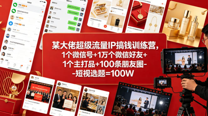 某大佬超级流量IP搞钱训练营,1个微信号+1万个微信好友+1个主打品+100条朋友圈-短视选题=100W -1 某大佬超级流量IP搞钱训练营,1个微信号+1万个微信好友+1个主打品+100条朋友圈-短视选题=100W -1