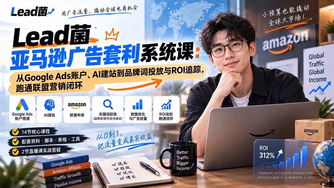 Lead菌亚马逊广告套利系统课:从Google Ads账户、AI建站到品牌词投放与ROI追踪,跑通联盟营销闭环-阿灿学库